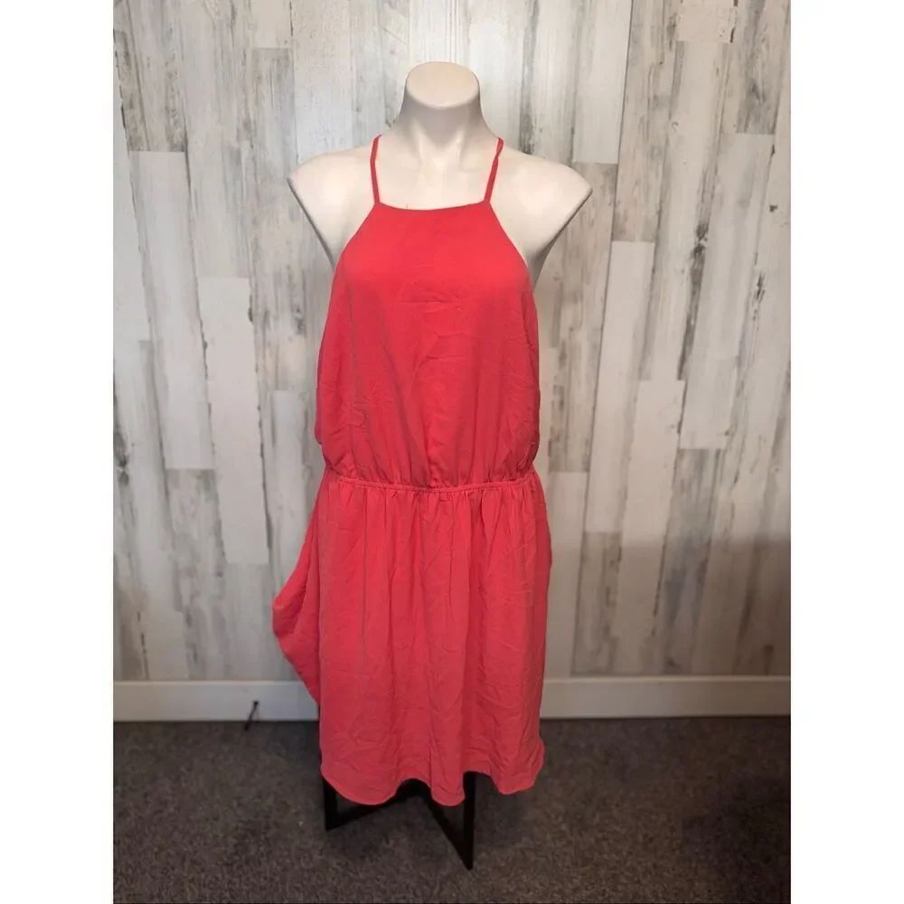 Forever 21 Plus Coral Pink Dress 2X Sleeveless Criss Cross Back Flowy Mini Dress